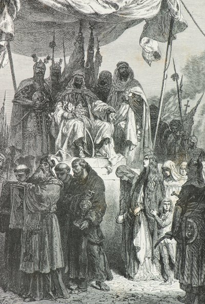 Saladin ser de kristne forlade Jerusalem i 1187 (gravering) af Alphonse Marie de Neuville