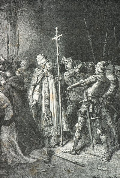 Sciarra Colonna slår pave Bonifatius 8. i Anagni af Alphonse Marie de Neuville