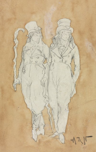 Two Young Men of Fashion Standing, anden halvdel af 1800-tallet. af Alphonse Marie de Neuville