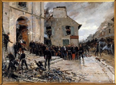Krig 1870-1871 og belejring af Paris af preusserne: "" Le combat du Bourget, 30/10/1870"" Maleri af Alphonse de Neuville (1835-1885) 1873 Søn. 0,57x0,79 m. Paris, Musee d