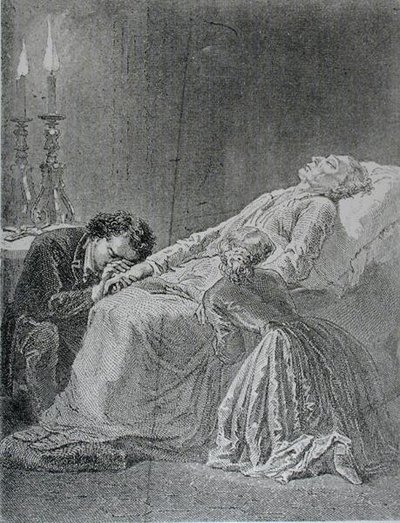 Jean Valjeans død, illustration fra Les Miserables af Victor Hugo (1802-85) af Alphonse Marie de after Neuville