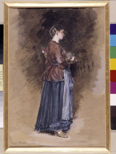 Bondehus med kurven med blomster Maleri af Alphonse Moutte (1840-1913), nedtonet i cm 27x18 Obligatorisk omtale: Samling stiftelse hilsen Provence, Marseille af Alphonse Moutte