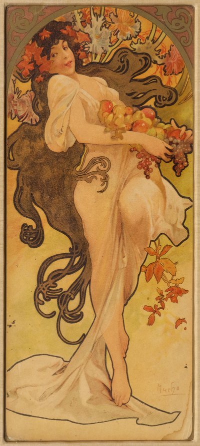 Efterår fra serien Les Saisons, ca. 1900. af Alphonse Mucha