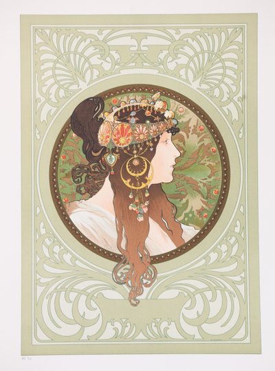 Byzantinske hoveder: Brunette, 1897. af Alphonse Mucha