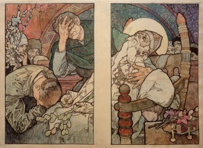 Vinduet til St. Vitus i Prag, pap 1931 af Alphonse Mucha