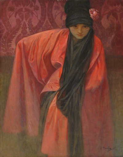 Pige i rødt, ca. 1914 af Alphonse Mucha
