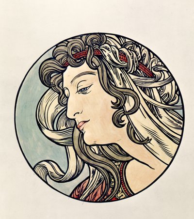 Hoved af en kvinde af Alphonse Mucha
