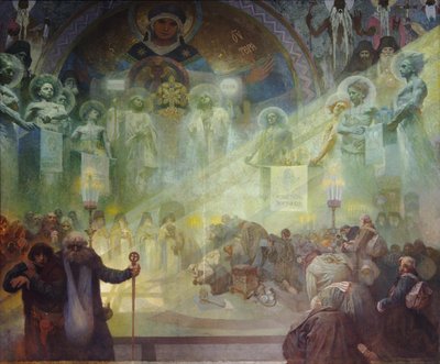 Det hellige Athos-bjerg, 1926 af Alphonse Mucha