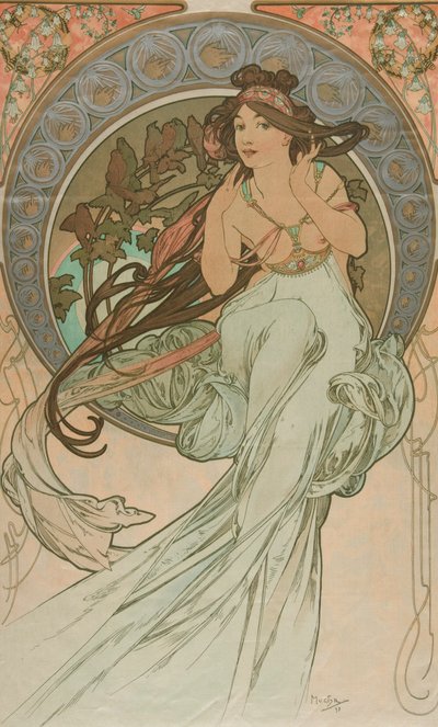 Musik fra kunsten, 1898 af Alphonse Mucha