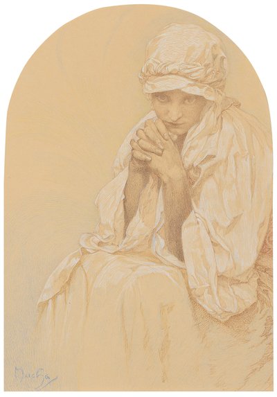 Portræt af Jaroslava, kunstnerens datter, ca. 1924. af Alphonse Mucha