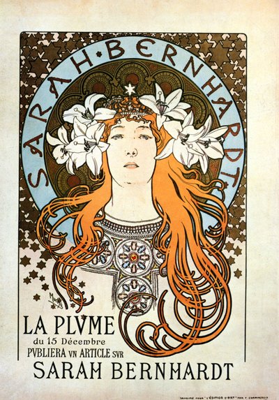 Sarah Bernhardt, La Plume, 15. december 1896 af Alphonse Mucha