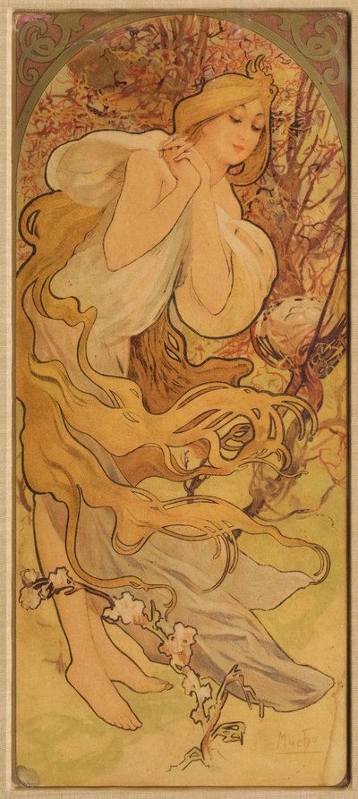 Forår fra serien Les Saisons, ca. 1900. af Alphonse Mucha