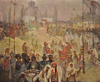 Kroningen af den serbiske zar Stefan Dusan som østromersk kejser Cyklus Det slaviske epos af Alphonse Mucha