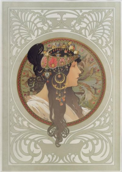 Byzantinsk hoved: Brunette af Alphonse Mucha
