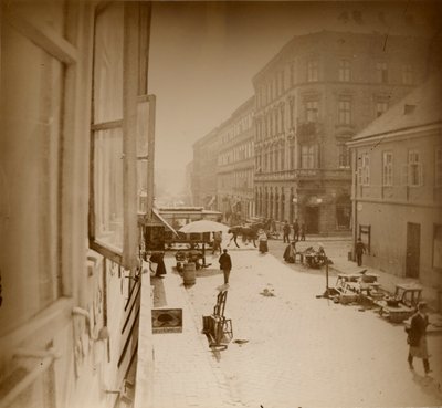 Udsigt fra vinduet i Muchas lejlighed, nær Amalienstrasse, München, 1886 (gelatine sølv print) af Alphonse Mucha
