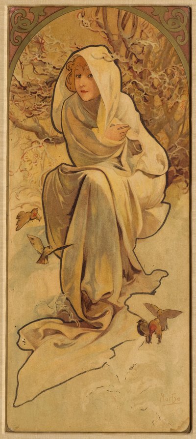 Winter fra serien Les Saisons, ca. 1900. af Alphonse Mucha