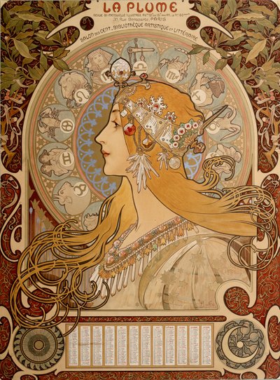Zodiacal kalender, 1897. af Alphonse Mucha