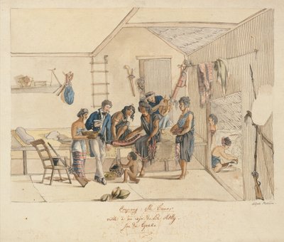 Besøg en Raja på Timor-øerne (pen, blæk og akvarel på papir) af Alphonse Pellion