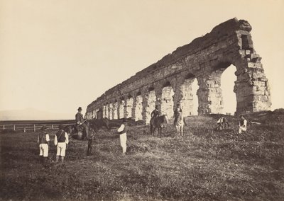[Mænd til hest ved romersk akvædukt], 1860