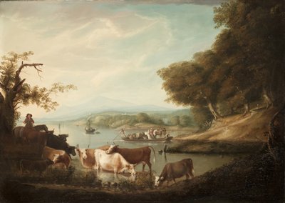 Et roligt vandingssted - Omfattende og grænseløs scene med kvæg, 1816 af Alvan Fisher