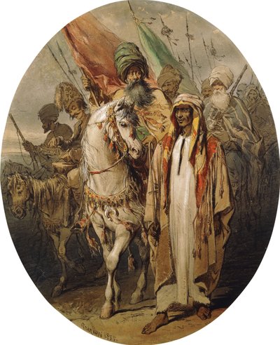 Arabiske krigere på vej frem, 1855 af Amadeo Preziosi