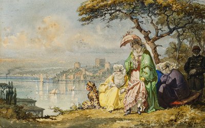 Ladies on the Bosporus med Rumeli Hisar Beyond, 1873 af Amadeo Preziosi