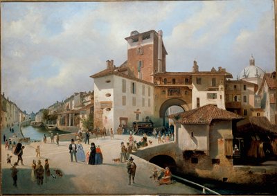 Udsigt over Ticinese-porten, Milano (maleri af Ambrogio Fermini