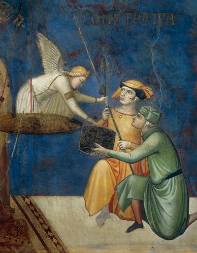 Allegori om god regering, kommutativ retfærdighed eller kommutativ straf, detaljer fra allegori og virkninger af god og dårlig regering på by og land af Ambrogio Lorenzetti