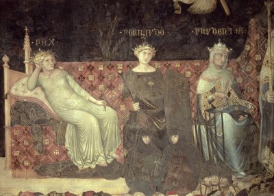 Allegori om god regering, detalje om fred, styrke og forsigtighed, 1338-40 af Ambrogio Lorenzetti