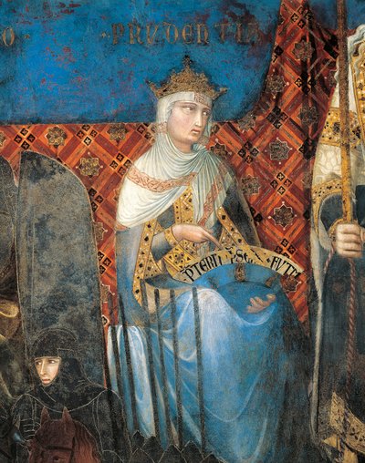 Allegori om god regering, forsigtighed, detaljer fra allegori og virkninger af god og dårlig regering i by og land af Ambrogio Lorenzetti
