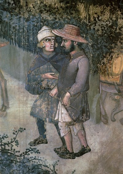 Effekter af god regering på landet, detalje af to mænd, der går og taler af Ambrogio Lorenzetti