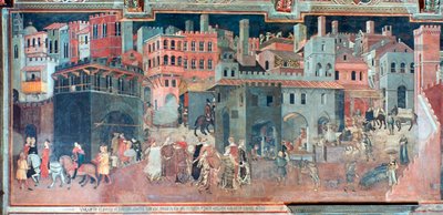 Effekter af god regering på bylivet, detaljer, c1330 af Ambrogio Lorenzetti