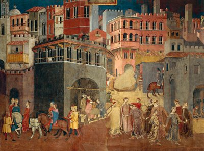 Effekter af god regering i by, detaljer fra Allegory og effekter af god og dårlig regering i by og land af Ambrogio Lorenzetti