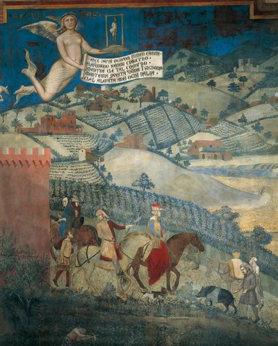 Effekter af god regering i landet, detaljer fra Allegory og virkninger af god og dårlig regering i by og land af Ambrogio Lorenzetti