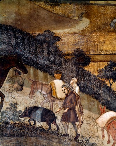 Bønder pløjer markerne. Detalje af virkningerne af god og dårlig regering på byen og landskabet. (Fresco af Ambrogio Lorenzetti