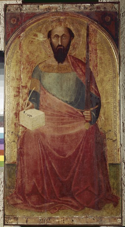 Sankt Paul. Maleri af Ambrogio Lorenzetti (1290-1348). Maling på træ. Roccalbegna (Grosseto), De hellige Peter og Pauls kirke af Ambrogio Lorenzetti