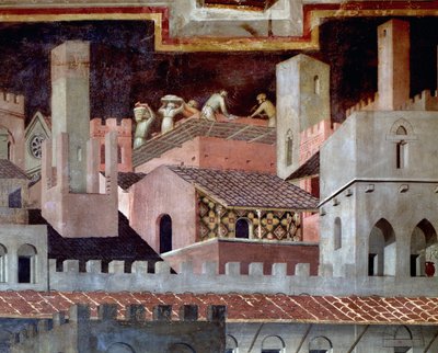 Virkningerne af god og dårlig regering på byen og landet. Detalje af virkningerne af god regering i byen - 1338-1340, Fresco af Ambrogio Lorenzetti