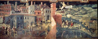 Virkningerne af god og dårlig regering på byen og landet. Detalje af byen. Fresco af Ambrogio Lorenzetti (1290-1348) af Ambrogio Lorenzetti