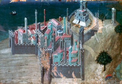 Udsigt over en kystby, c1300-1348 af Ambrogio Lorenzetti