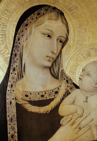Jomfru og barn, detalje. Triptykon af Sankt Anklager (Tempera på træ af Ambrogio Lorenzetti