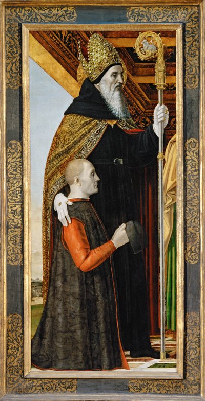Sankt Augustin og en knælende donor ... af Ambrogio da Fossano (c.1460-1523)