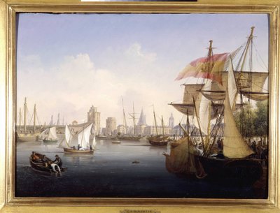 Havnen i La Rochelle af Louis Garneray, sd. ca. 1820, Olie paa Lærred, H. 0,330; L. 0,460. CCIP Coll. af Ambroise Louis Garneray
