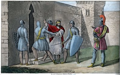 Charles III, "The Simple" (879-929), karolingisk dynasti. Detrone i 922 og tvunget til at redde sig selv, søgte han tilflugt hos Herbert II af Vermandois (ca. 880-943), som holdt ham fanget på slottet Peronne i 923. - Designet og indgraveret af Ambroise Ta af Ambroise Tardieu