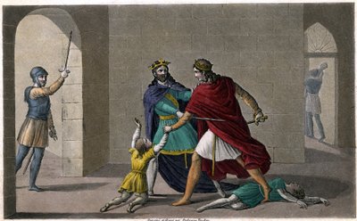 Childebert I lod Clotaire (Clothaire) slagte børnene af deres bror Clodomir, konge af Orleans, hvis stater de deler. Designet og indgraveret af Ambroise Tardieu i 1825. af Ambroise Tardieu