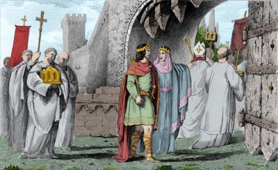 Chilperic I (539-584) i en religiøs procession - Chilperic I, efter mordet på Sigebert, gik ind i Paris efter en procession for ikke at vise sig at overtræde den ed, han havde afgivet om kun at komme med samtykke fra sine brødre. Brunehaut (eller Brunehild af Ambroise Tardieu