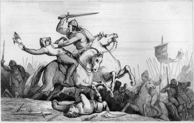Grev Eudes forsvarer Paris mod normannerne i 885 - Eudes (Odon) (860-898), karolingisk dynasti, leder slaget mod normannerne og forsvarer sejrrigt Paris (885 - 887) - Indgravering af 1825 i "Histoire de France repræsenteret ved synoptisk male af Ambroise Tardieu