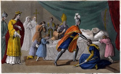 Pepin af Herstals død (635-714) omgivet af sin familie - Pepin de Herstals død (bedstefar til Pepin le Brief), omgivet af sin familie og i nærværelse af Dagobert III (714) - Tegning og grav af Ambroise Tardieu i 1825 af Ambroise Tardieu