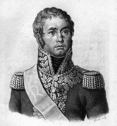 General Lecourbe.Claude Joseph, Grev Lecourbe Fransk general (1758 til 1815).i ""Portrætter af franske generaler efter franskmændenes sejre og slag"". Graveret af Ambroise Tardieu i 1818. Stella Collection. af Ambroise Tardieu