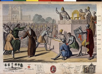 Gud ønsker det: ved koncilet i Clermont (i dag Clermont Ferrand (Clermont-Ferrand), Auvergne), prædiker Eremitten Peter det første korstog for pave Urban II af Ambroise Tardieu