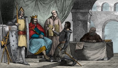 Ludvig II (848-79) Stammereren modtager en troskabsed fra en adelig - af Ambroise Tardieu
